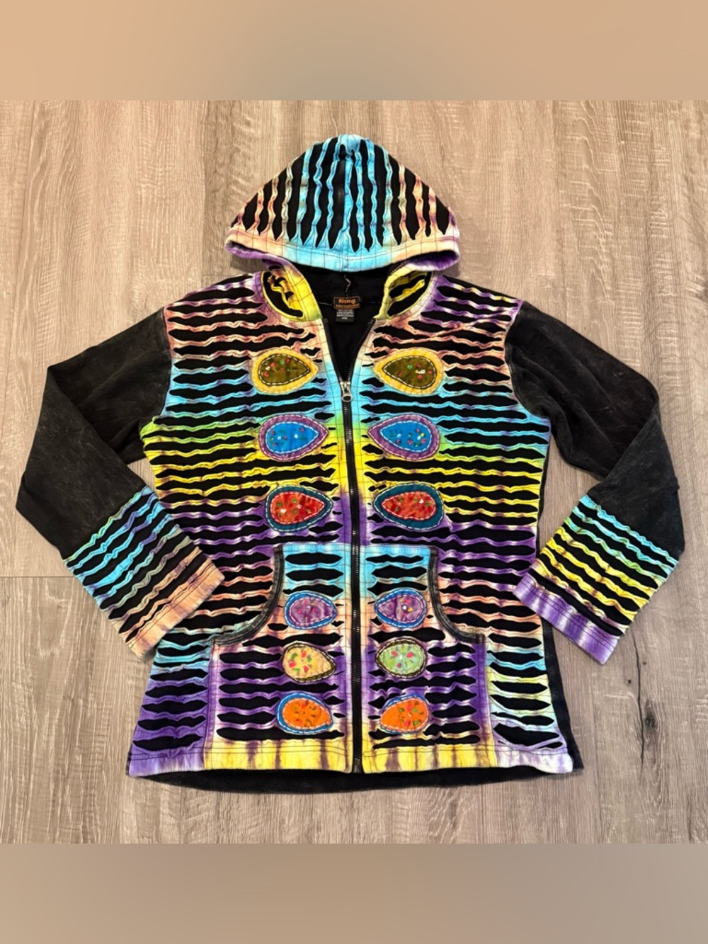 Rising International XXL Nepal Patchwork Hoodie Razor Cut Boho Festival Jacket